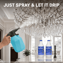 Load image into Gallery viewer, Brilliante powered sprayer applying drip-dry cleaner to crystal chandelier prisms