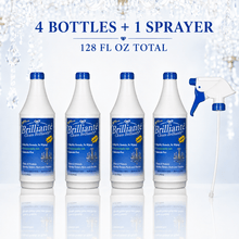 Load image into Gallery viewer, Brilliante Crystal Cleaner four 32oz bottles with one complete sprayer, 128oz total