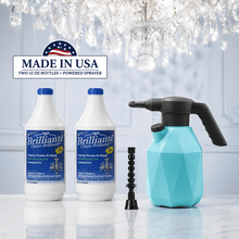 Load image into Gallery viewer, Brilliante Crystal Cleaner two 32oz bottles with rechargeable electric powered sprayer
