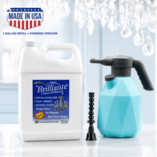 Load image into Gallery viewer, Brilliante Crystal Cleaner gallon refill and powered sprayer with Made in USA badge
