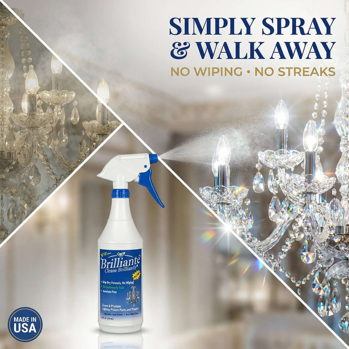 Brillianté Crystal Chandelier Cleaner - No Wipe Spray 32 oz