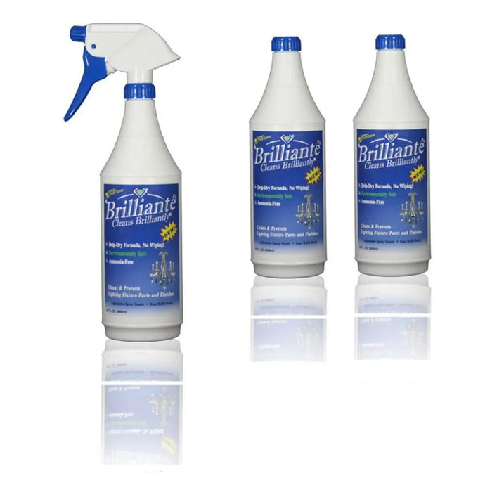 Brillianté Crystal Cleaner Spray Bottle 32oz + 2 Refill Bottles