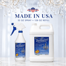 Load image into Gallery viewer, Brilliante 32oz spray bottle and 128oz gallon refill with Made in USA badge
