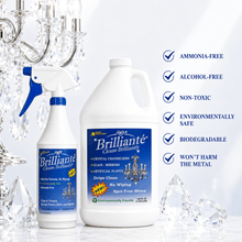Load image into Gallery viewer, Brilliante spray bottle and gallon refill with ammonia-free, alcohol-free, non-toxic, and biodegradable formula benefits
