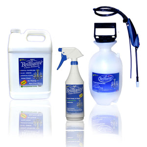 brillianté crystal cleaner gallon tank sprayer + spray bottle + gallon refill bottle package